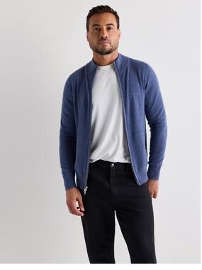 Brooks Brothers Men's Full-Zip Sweater Jacket in Denim Blue